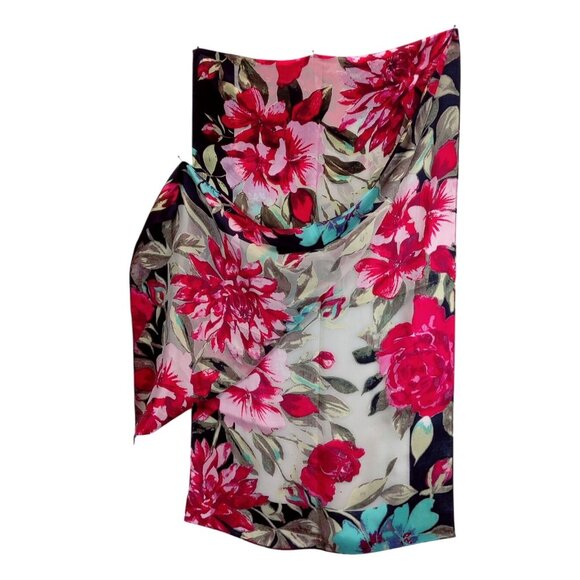 XIIX Scraves & Wraps Accessories - Scarf Floral Pink Blue XIIX SilkLike 72"x20" Rectangle Roses Dahlia Heads Garden